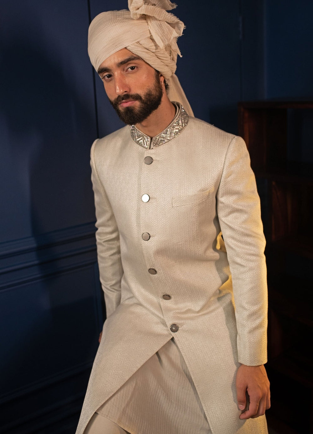 Ivory Achkan Set Contrast By Parth - Fabilicious Fashion