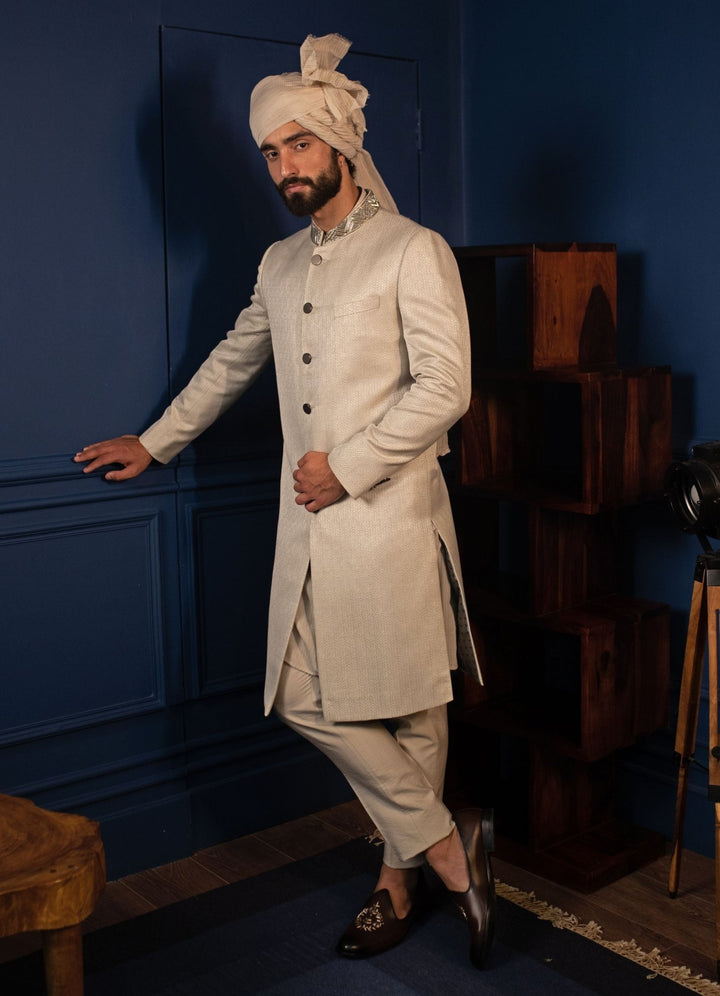 Ivory Achkan Set Contrast By Parth - Fabilicious Fashion