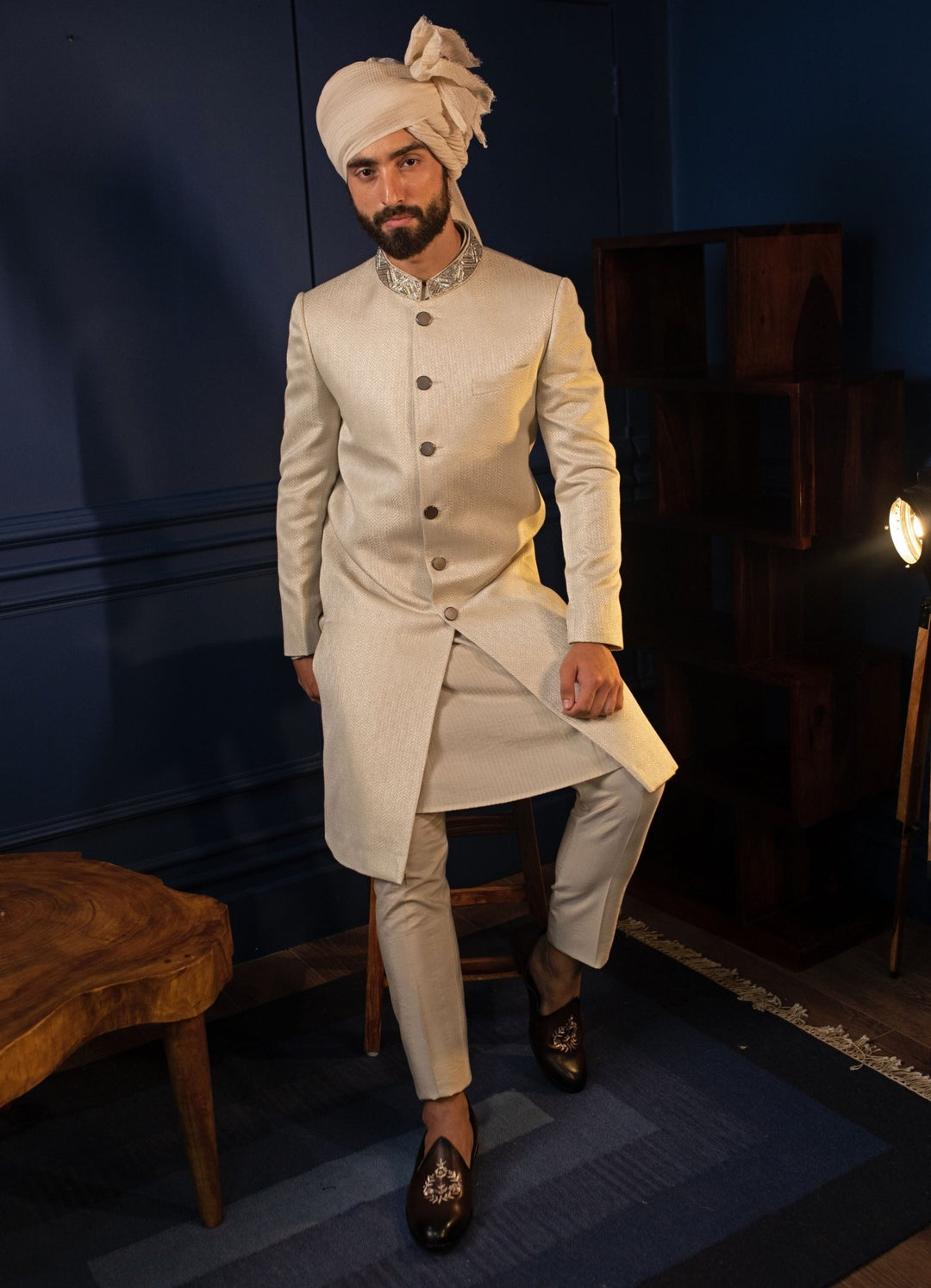 Ivory Achkan Set Contrast By Parth - Fabilicious Fashion