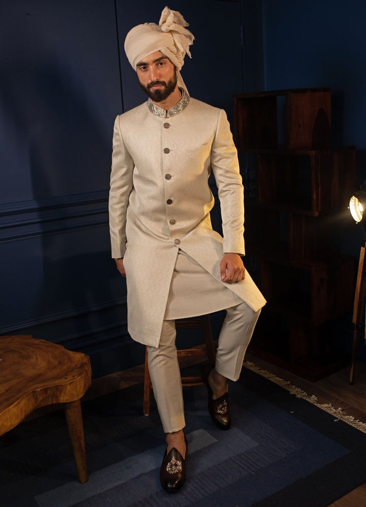 Ivory Achkan Set Contrast By Parth - Fabilicious Fashion