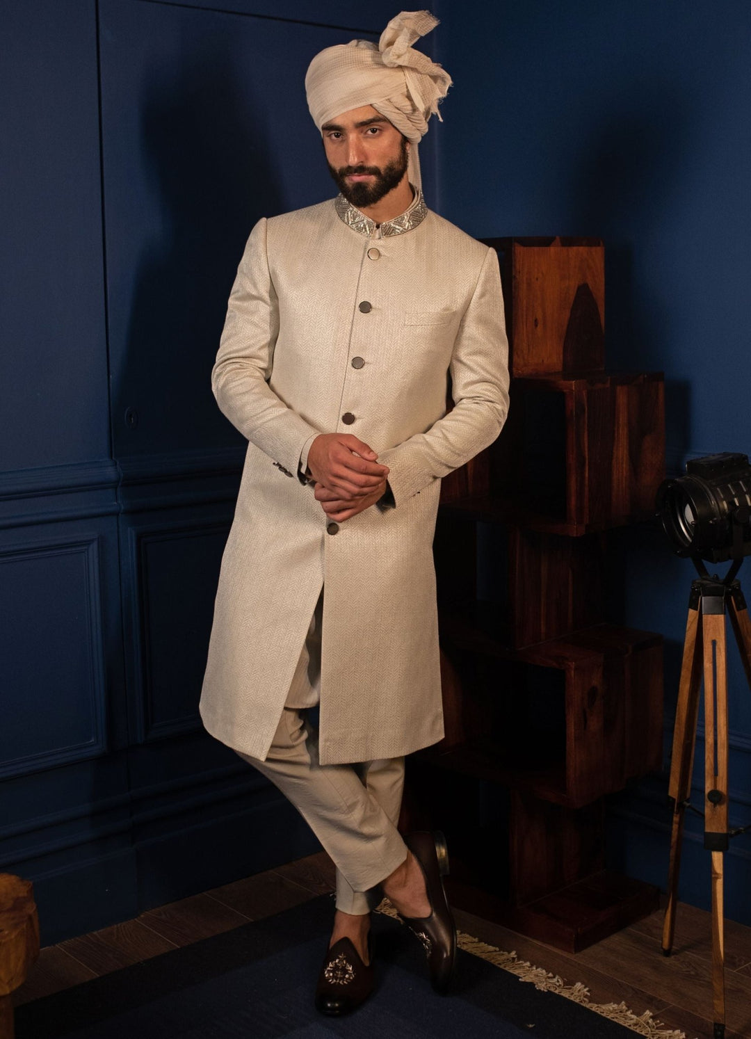 Ivory Achkan Set Contrast By Parth - Fabilicious Fashion