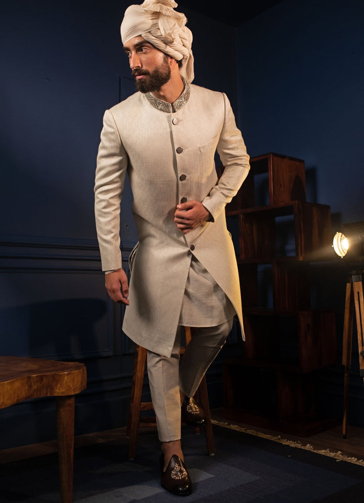 Ivory Achkan Set Contrast By Parth - Fabilicious Fashion