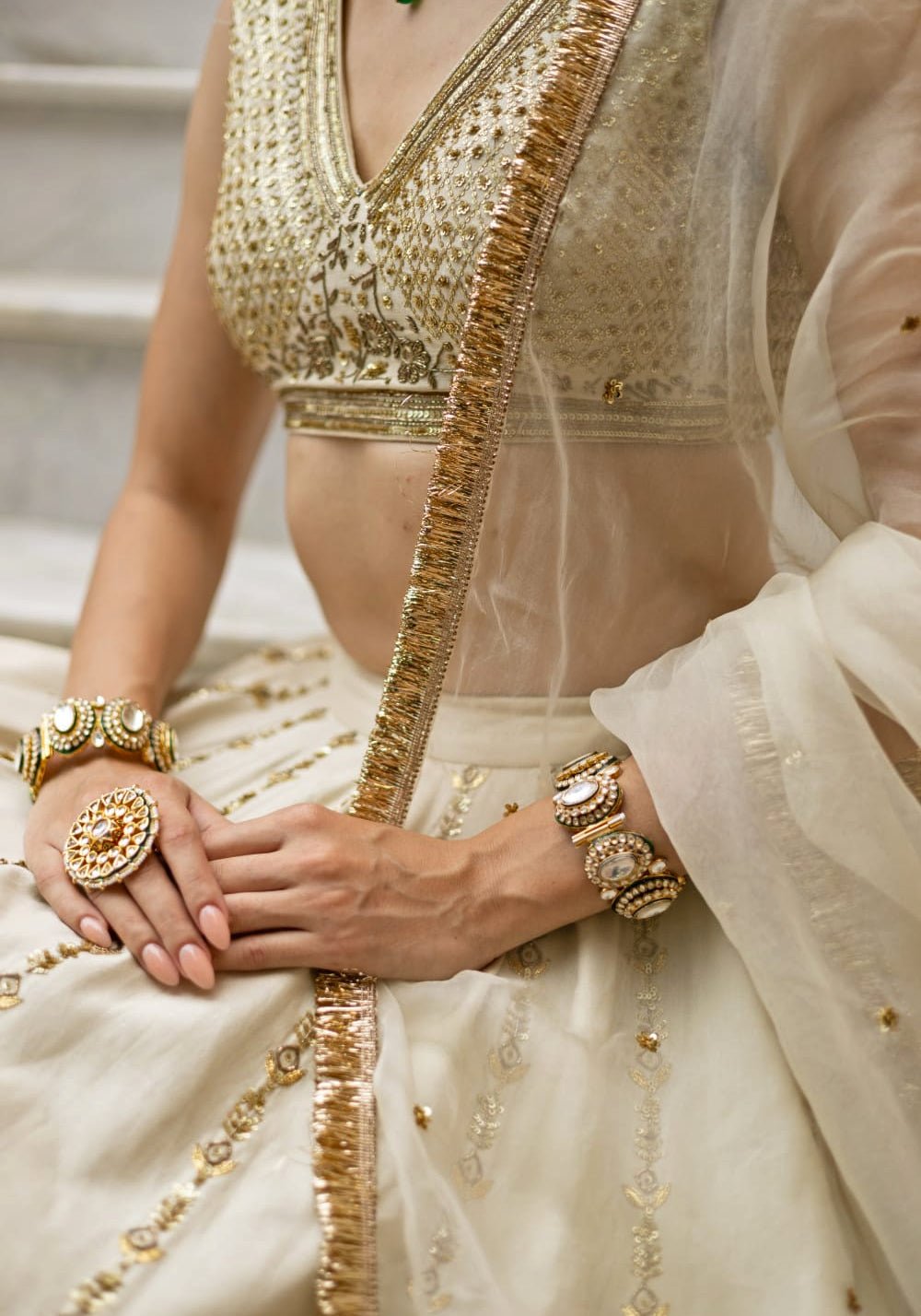 Ivory and Gold Chanderi Bridal Lehenga Set Esha Koul - Fabilicious Fashion