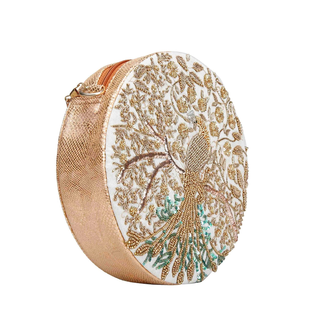 Ivory and Gold Peacock Bag The Purple Sack - Fabilicious Fashion