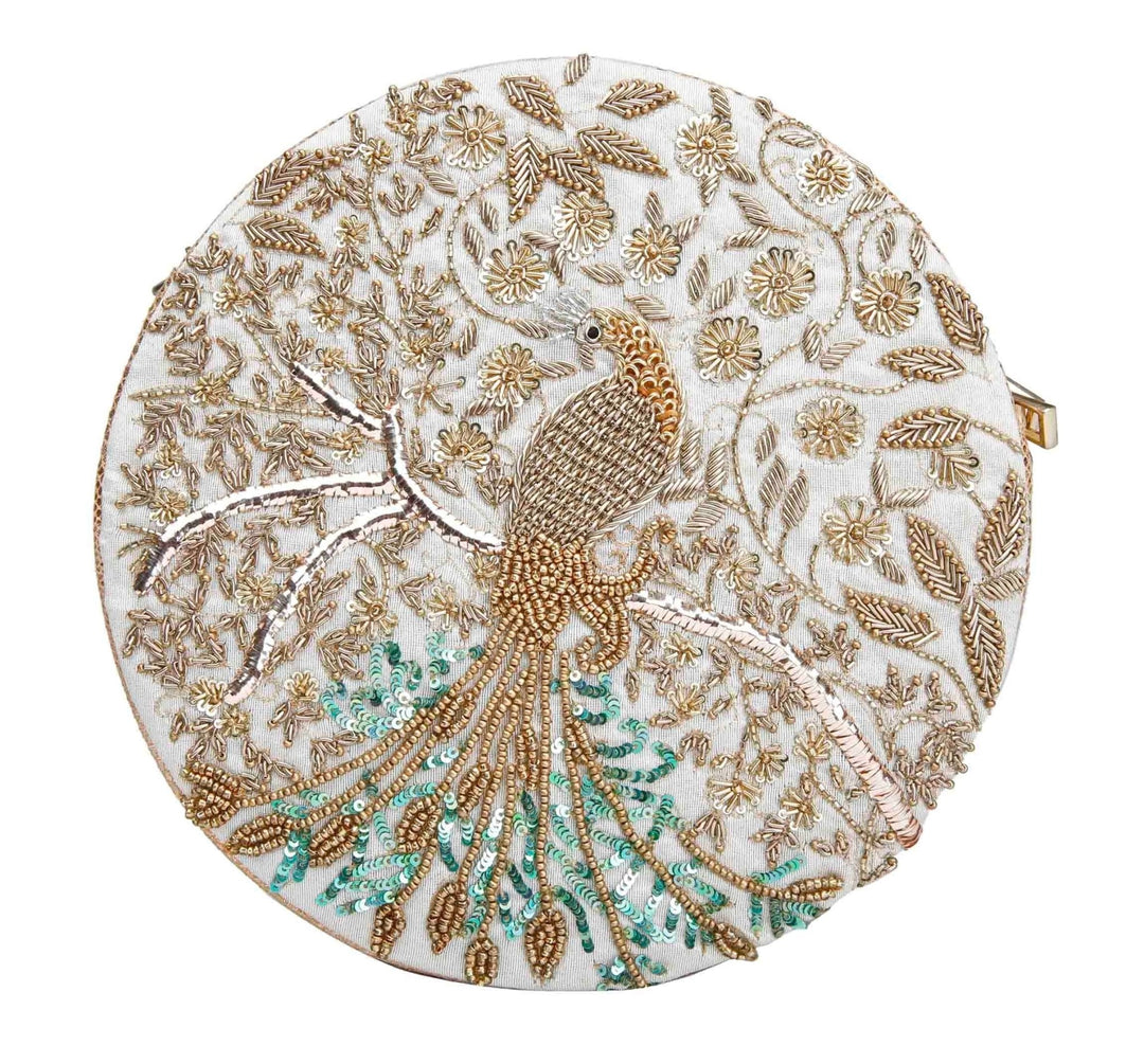 Ivory and Gold Peacock Bag The Purple Sack - Fabilicious Fashion