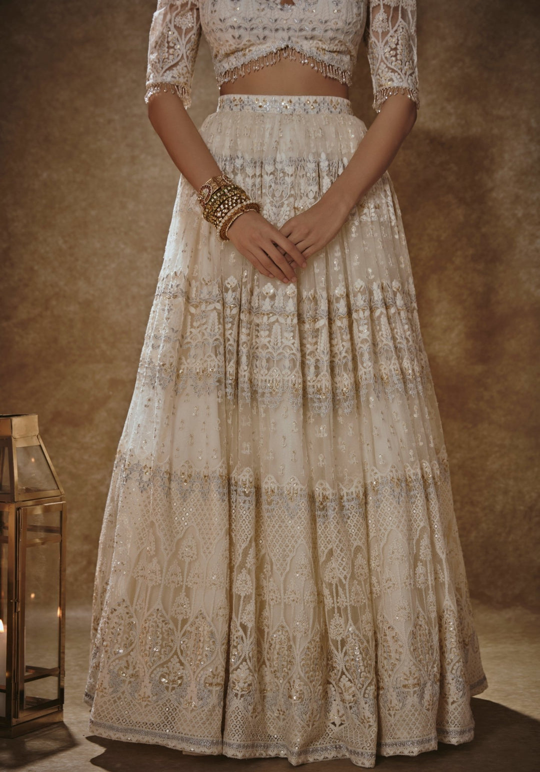 Ivory And Gold Thread Work Lehenga Set Renee Label - Fabilicious Fashion