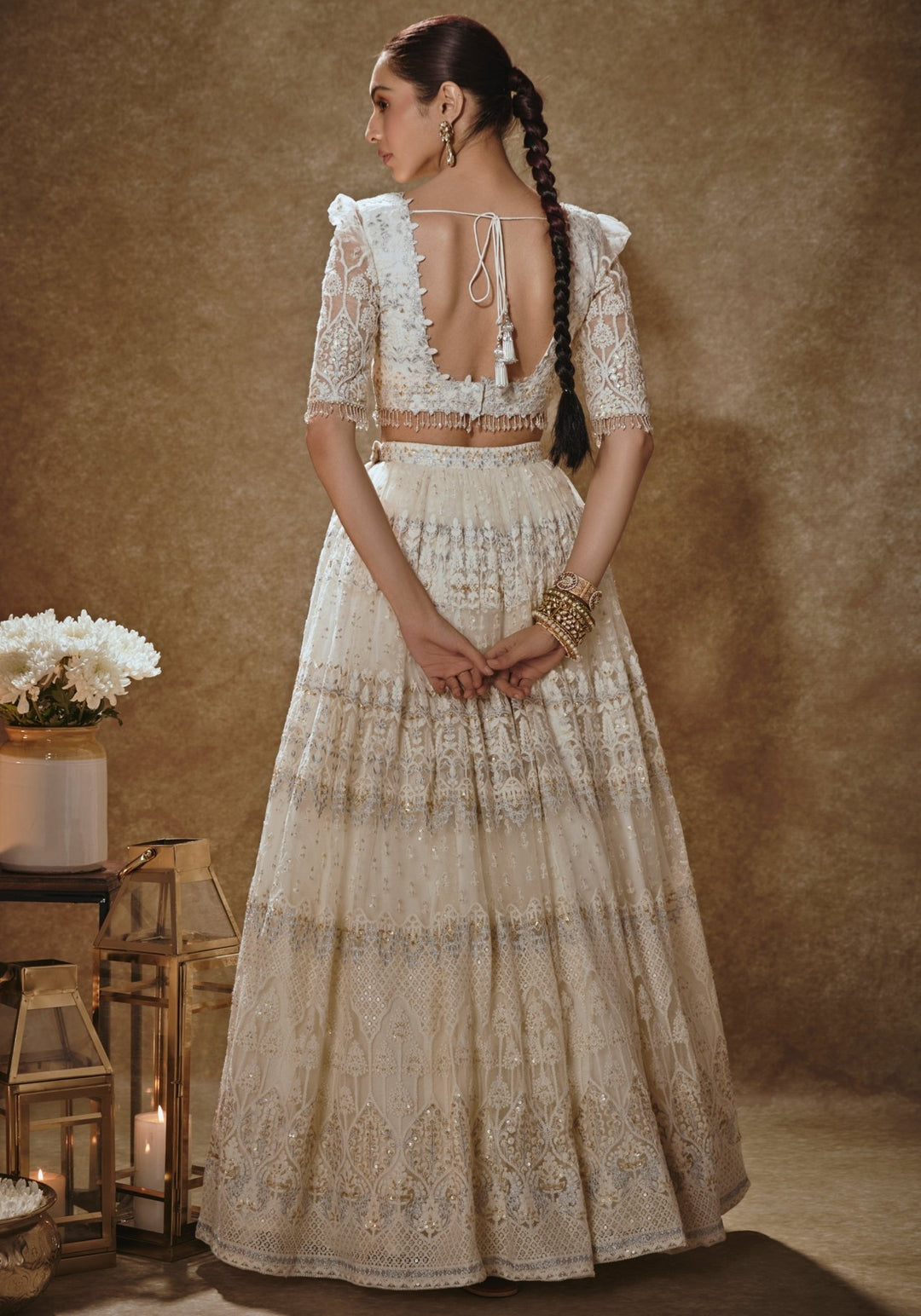 Ivory And Gold Thread Work Lehenga Set Renee Label - Fabilicious Fashion
