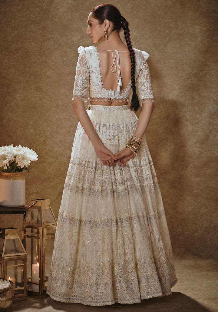 Ivory And Gold Thread Work Lehenga Set Renee Label - Fabilicious Fashion