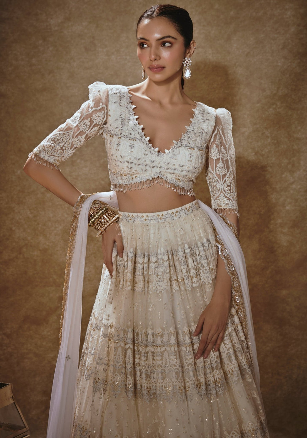 Ivory And Gold Thread Work Lehenga Set Renee Label - Fabilicious Fashion