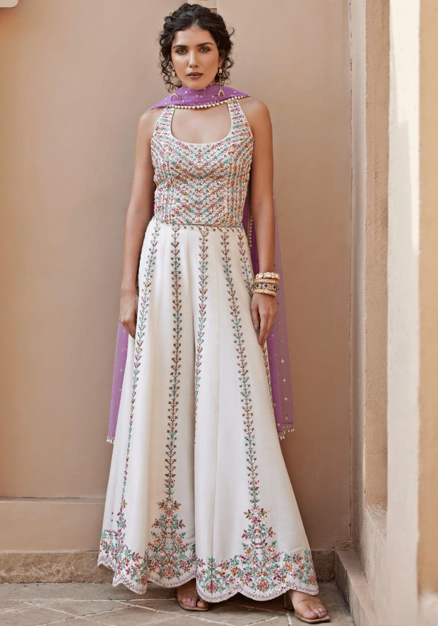 Ivory And Lavender Pant Set Chamee and Palak - Fabilicious Fashion
