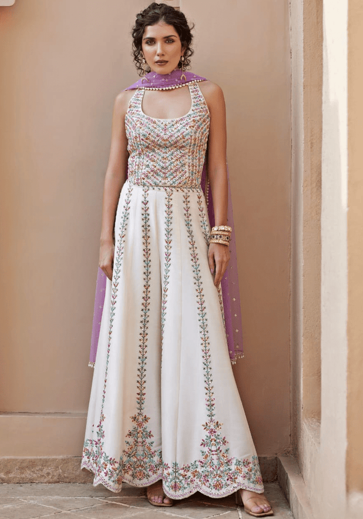 Ivory And Lavender Pant Set Chamee and Palak - Fabilicious Fashion