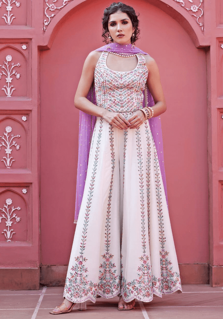 Ivory And Lavender Pant Set Chamee and Palak - Fabilicious Fashion