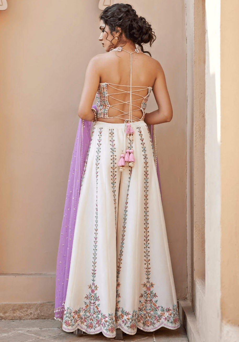 Ivory And Lavender Pant Set Chamee and Palak - Fabilicious Fashion