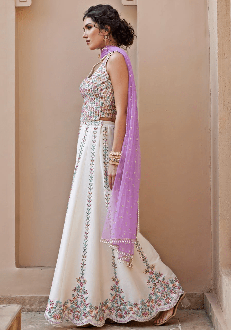 Ivory And Lavender Pant Set Chamee and Palak - Fabilicious Fashion