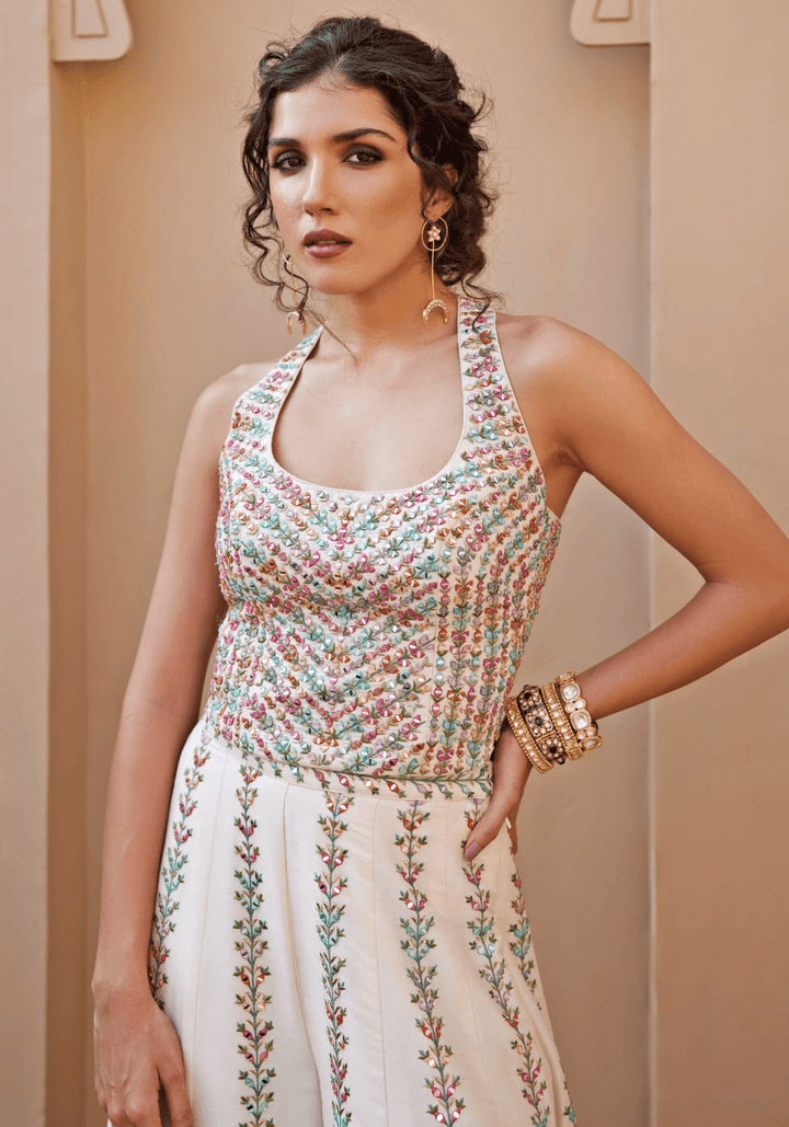 Ivory And Lavender Pant Set Chamee and Palak - Fabilicious Fashion