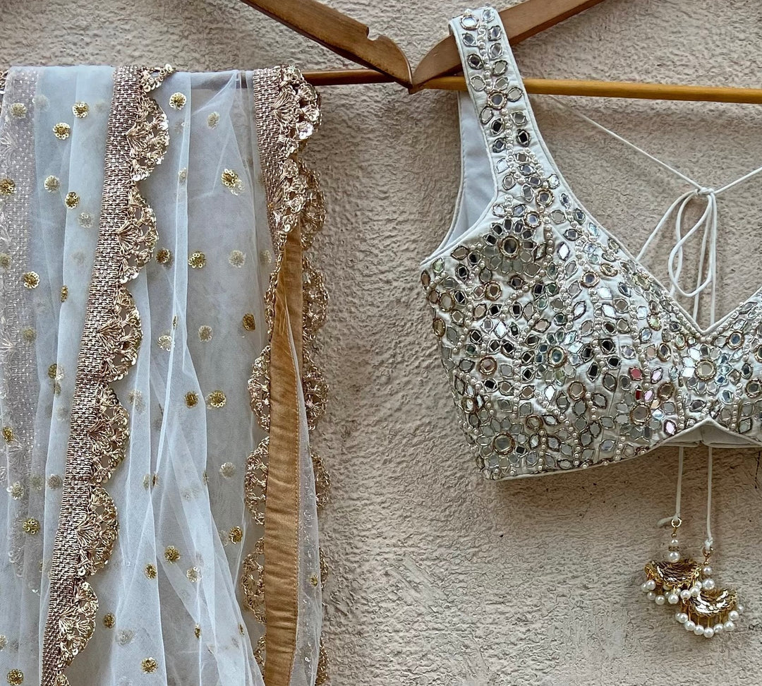 Ivory and Mirrorwork Kalidar Set Priti Sahni - Fabilicious Fashion