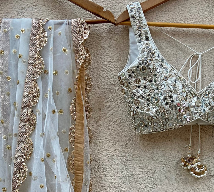 Ivory and Mirrorwork Kalidar Set Priti Sahni - Fabilicious Fashion