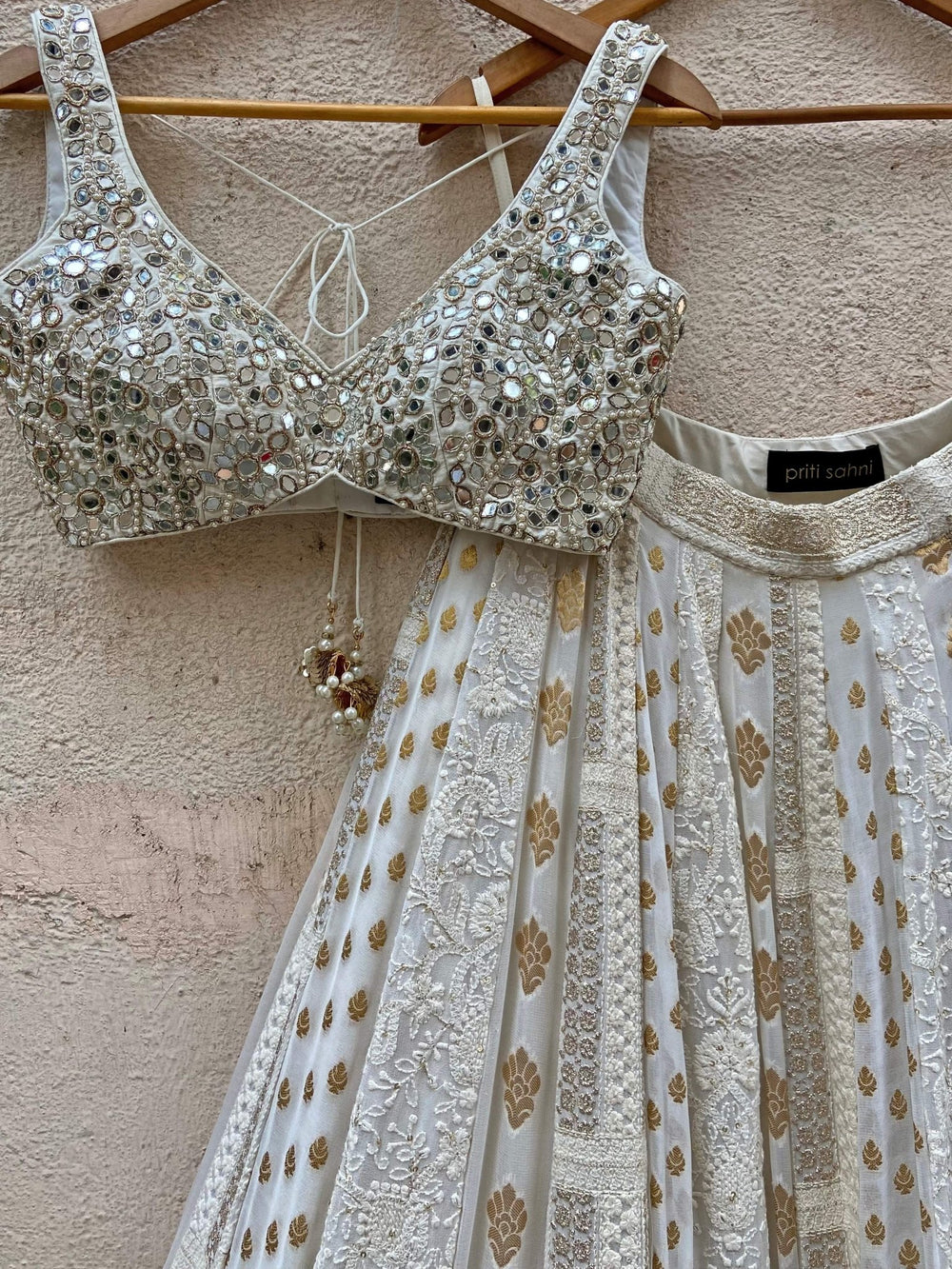 Ivory and Mirrorwork Kalidar Set Priti Sahni - Fabilicious Fashion