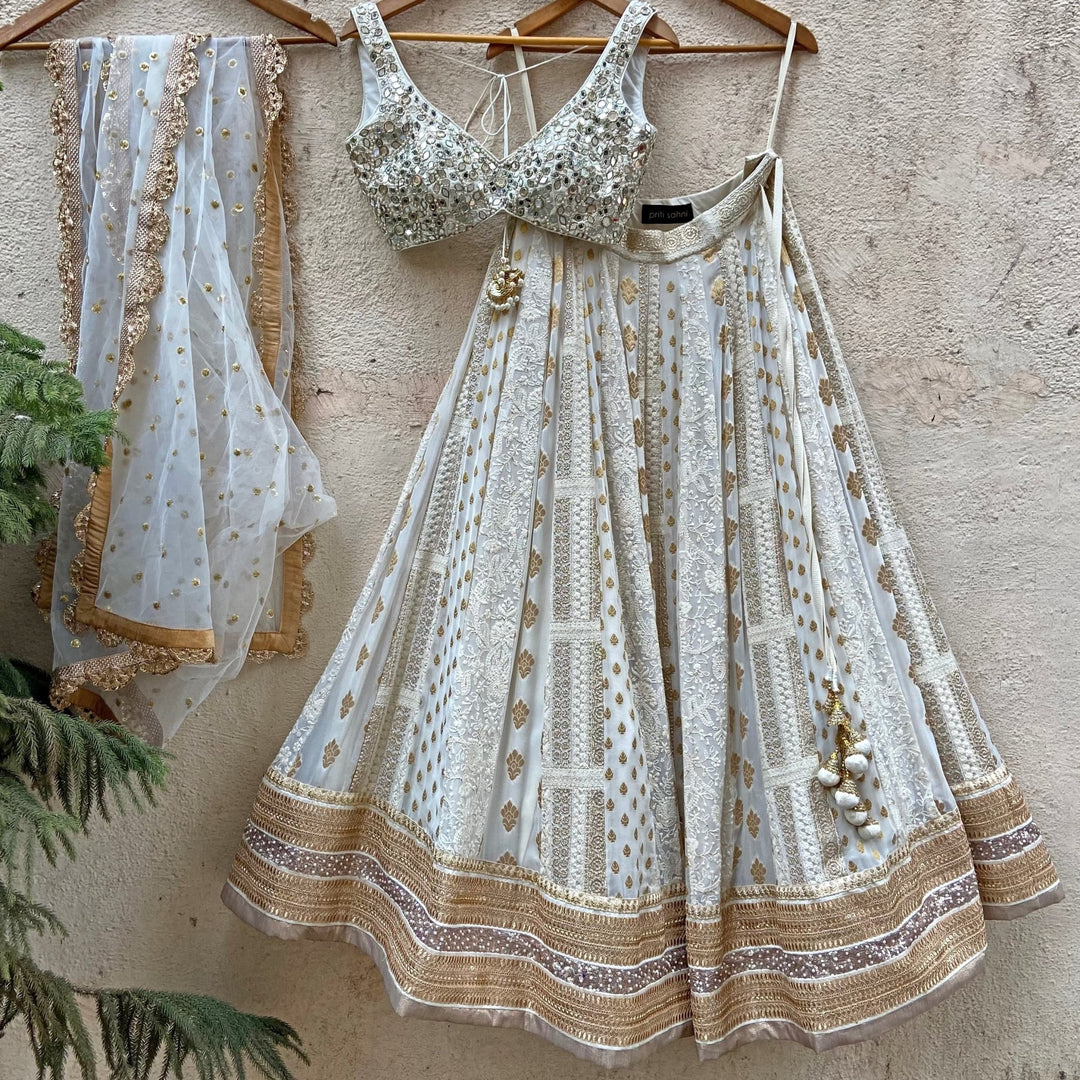Ivory and Mirrorwork Kalidar Set Priti Sahni - Fabilicious Fashion