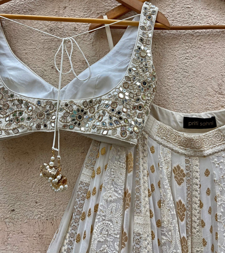 Ivory and Mirrorwork Kalidar Set Priti Sahni - Fabilicious Fashion