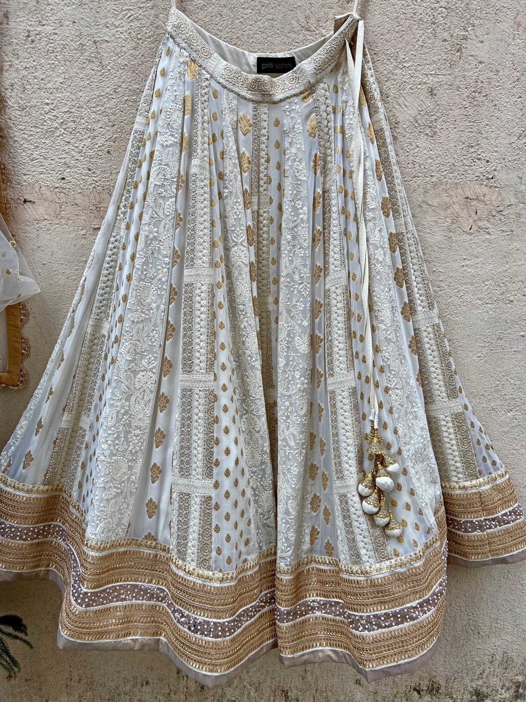 Ivory and Mirrorwork Kalidar Set Priti Sahni - Fabilicious Fashion