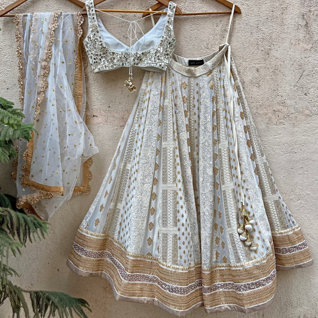 Ivory and Mirrorwork Kalidar Set Priti Sahni - Fabilicious Fashion