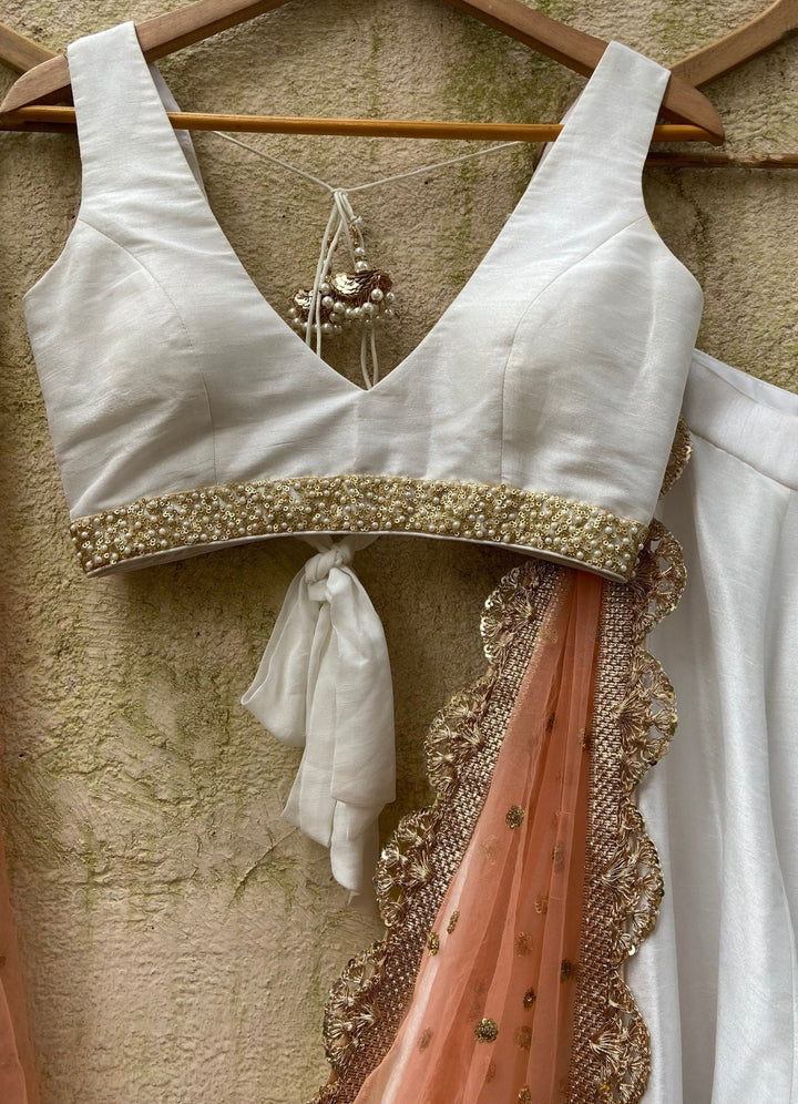 Ivory and peach Lehenga set Priti Sahni - Fabilicious Fashion