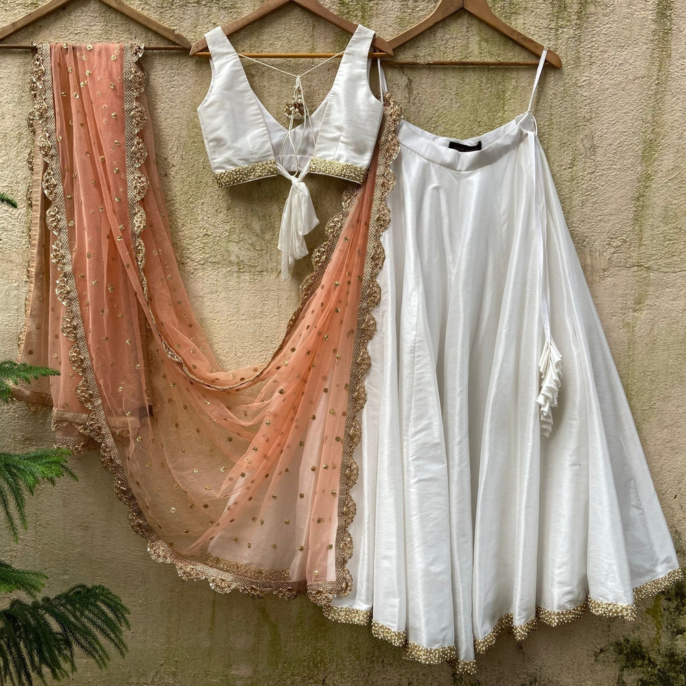 Ivory and peach Lehenga set Priti Sahni - Fabilicious Fashion