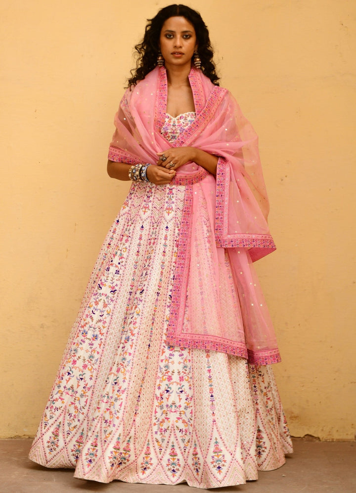 Chamee and Palak Ivory And Pink Kashmiri Thread Bridal Lehenga SetFabilicious Fashion