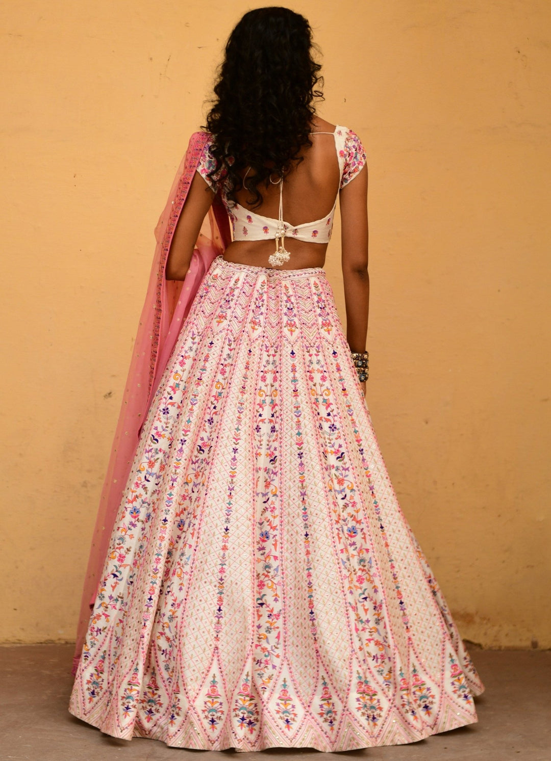 Chamee and Palak Ivory And Pink Kashmiri Thread Bridal Lehenga SetFabilicious Fashion