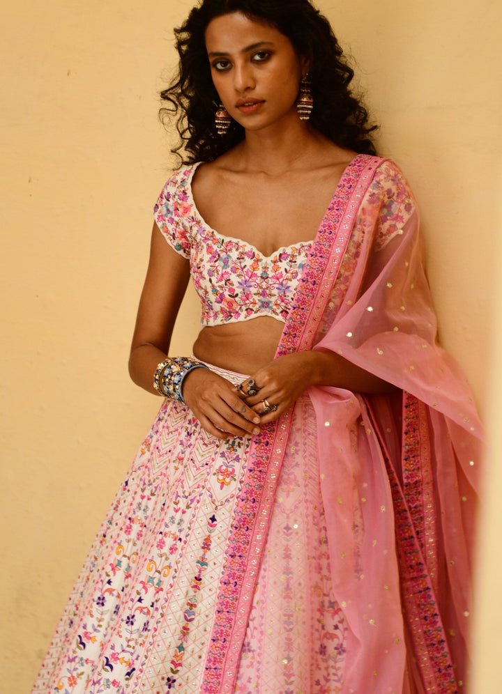 Chamee and Palak Ivory And Pink Kashmiri Thread Bridal Lehenga SetFabilicious Fashion