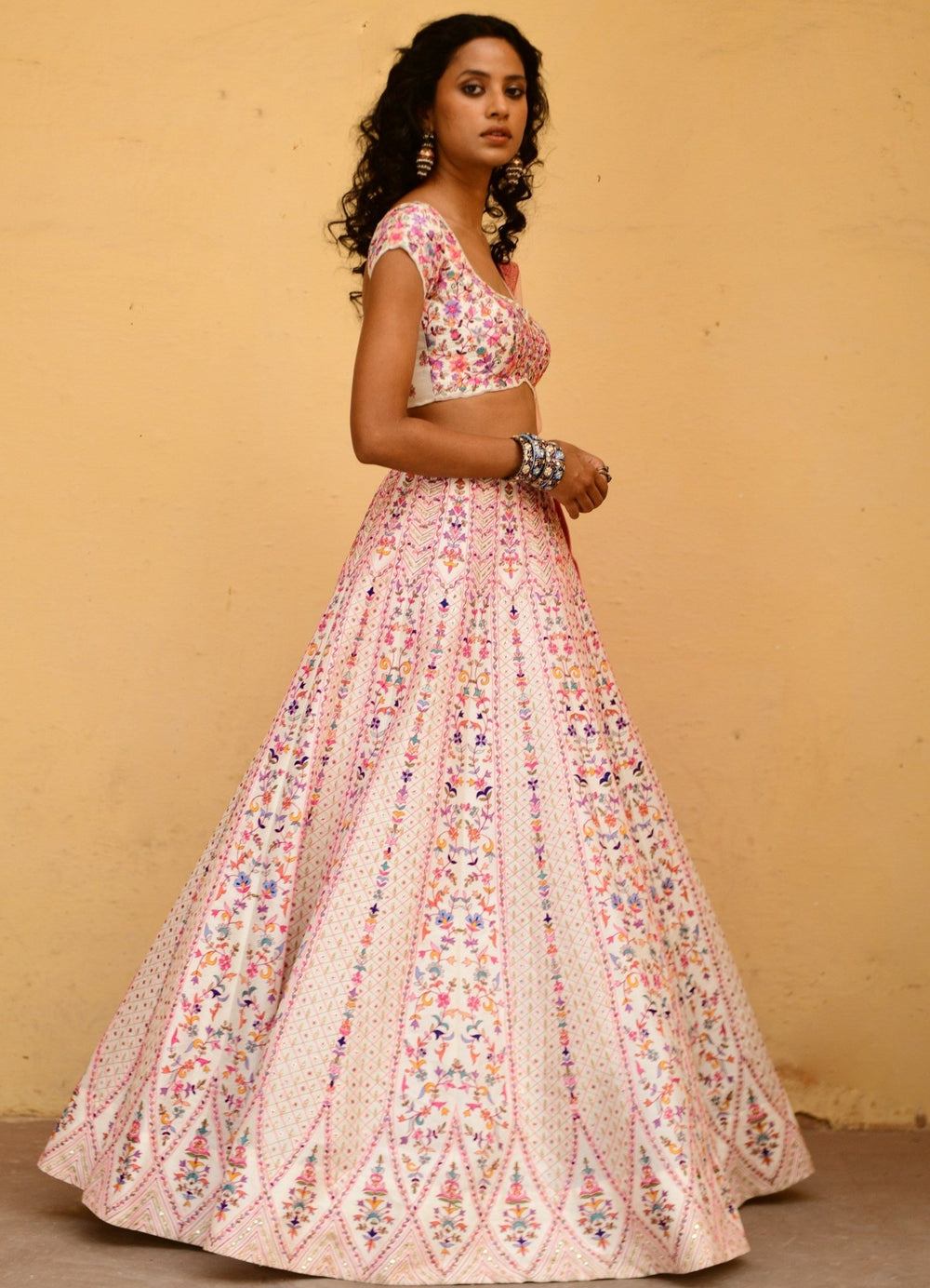 Chamee and Palak Ivory And Pink Kashmiri Thread Bridal Lehenga SetFabilicious Fashion