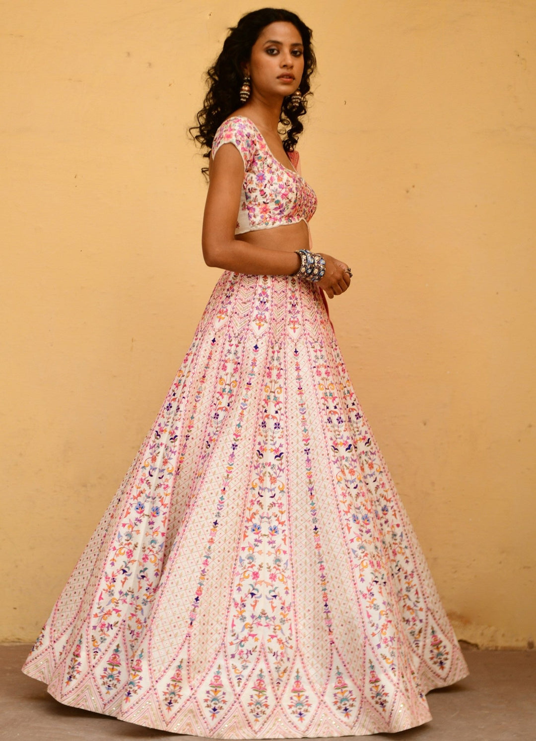 Chamee and Palak Ivory And Pink Kashmiri Thread Bridal Lehenga SetFabilicious Fashion
