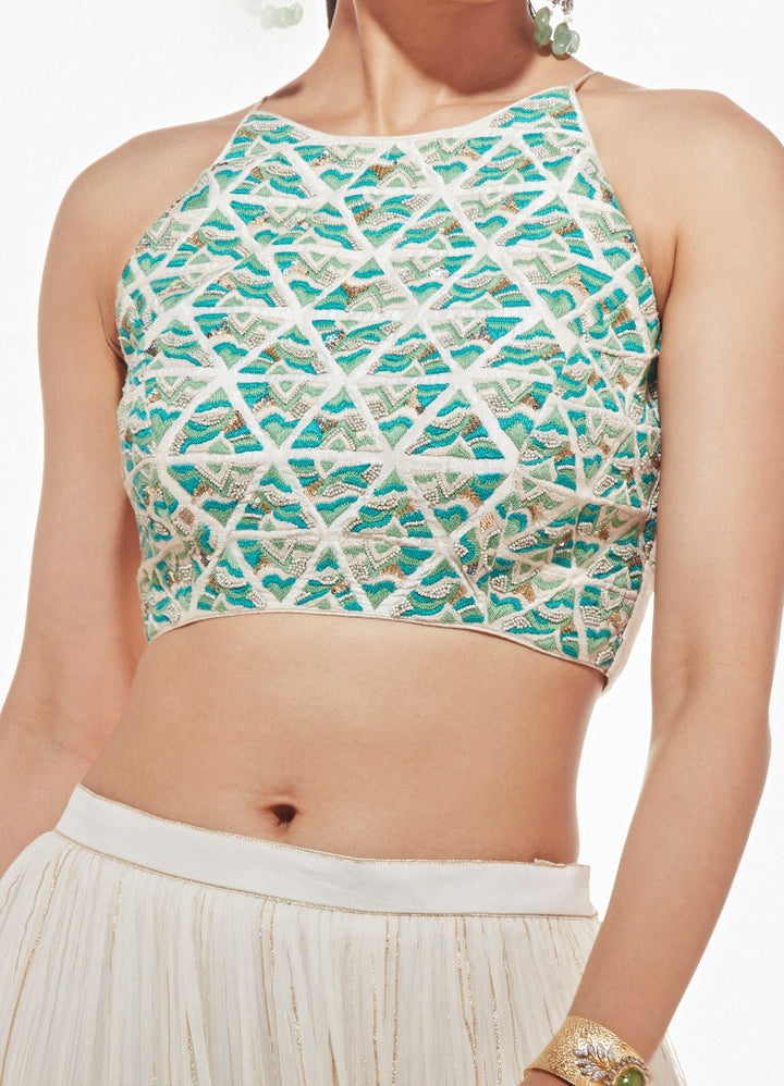 Ivory and Sea Green Erika Tiered Lehenga Set Chamee n Palak - Fabilicious Fashion