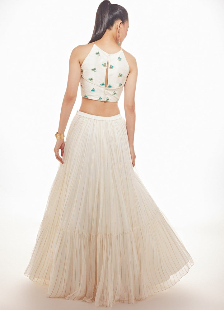 Ivory and Sea Green Erika Tiered Lehenga Set Chamee n Palak - Fabilicious Fashion