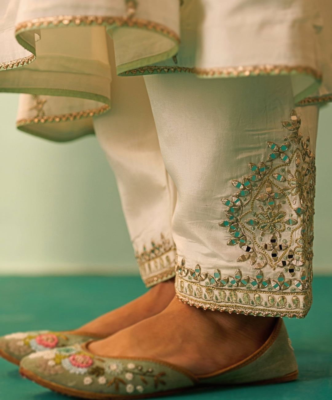 Ivory And Sea Green Silk Kurta Set Angad Singh - Fabilicious Fashion