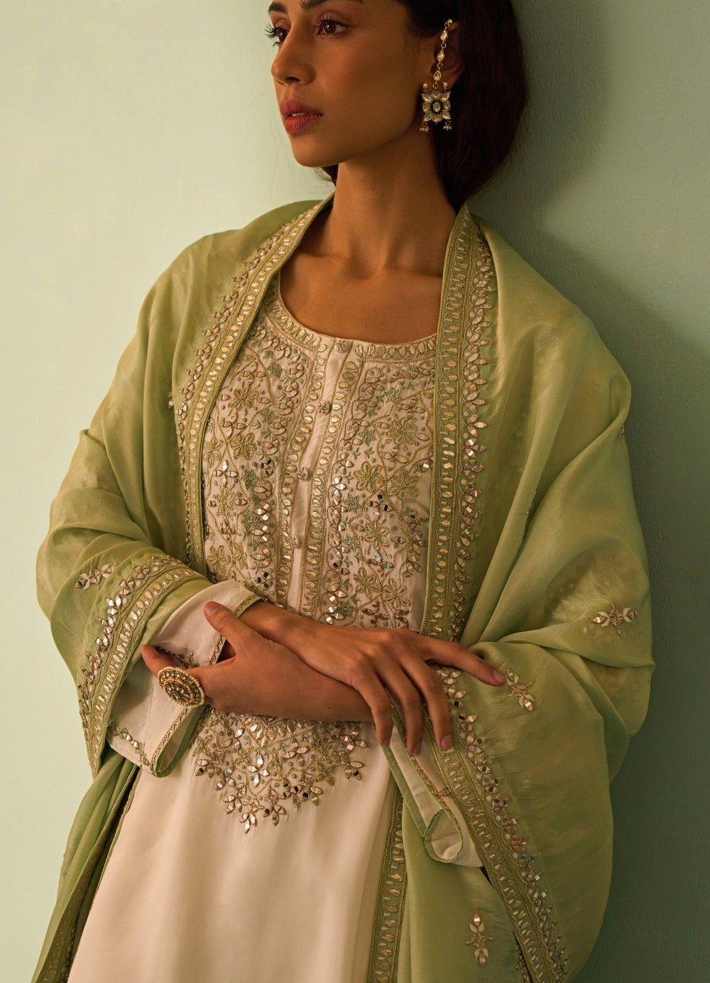 Ivory And Sea Green Silk Kurta Set Angad Singh - Fabilicious Fashion