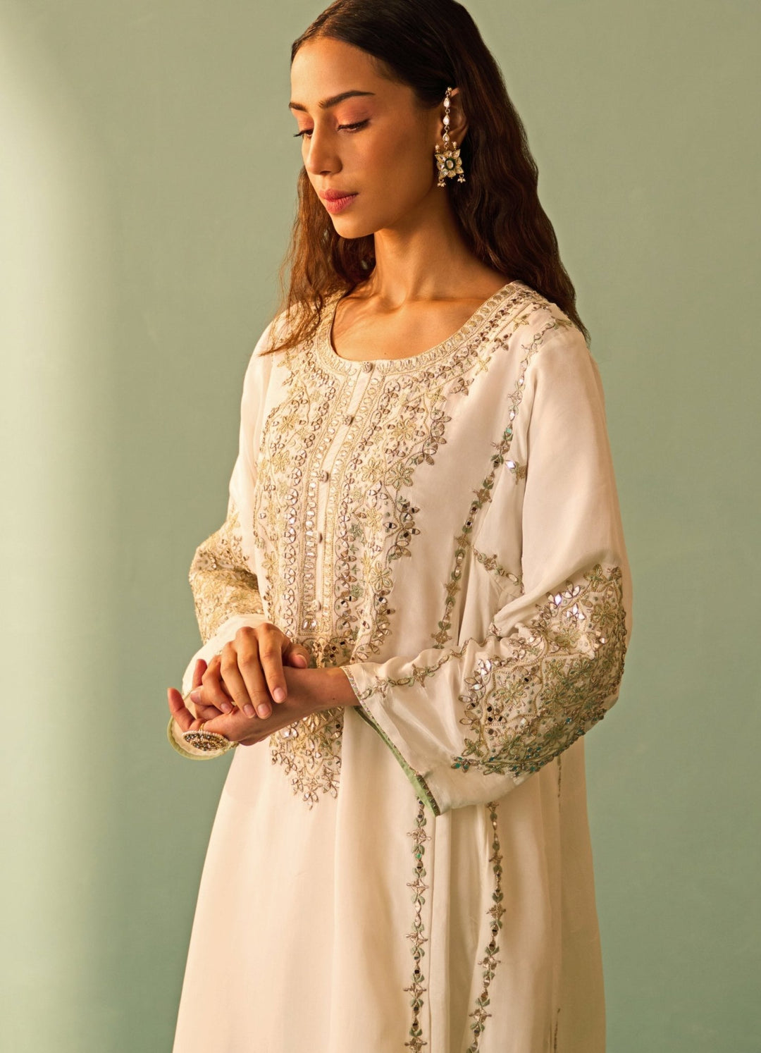 Ivory And Sea Green Silk Kurta Set Angad Singh - Fabilicious Fashion