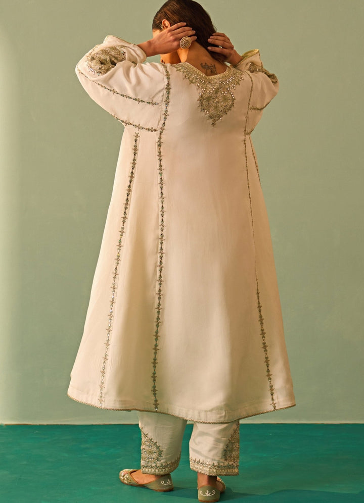 Ivory And Sea Green Silk Kurta Set Angad Singh - Fabilicious Fashion