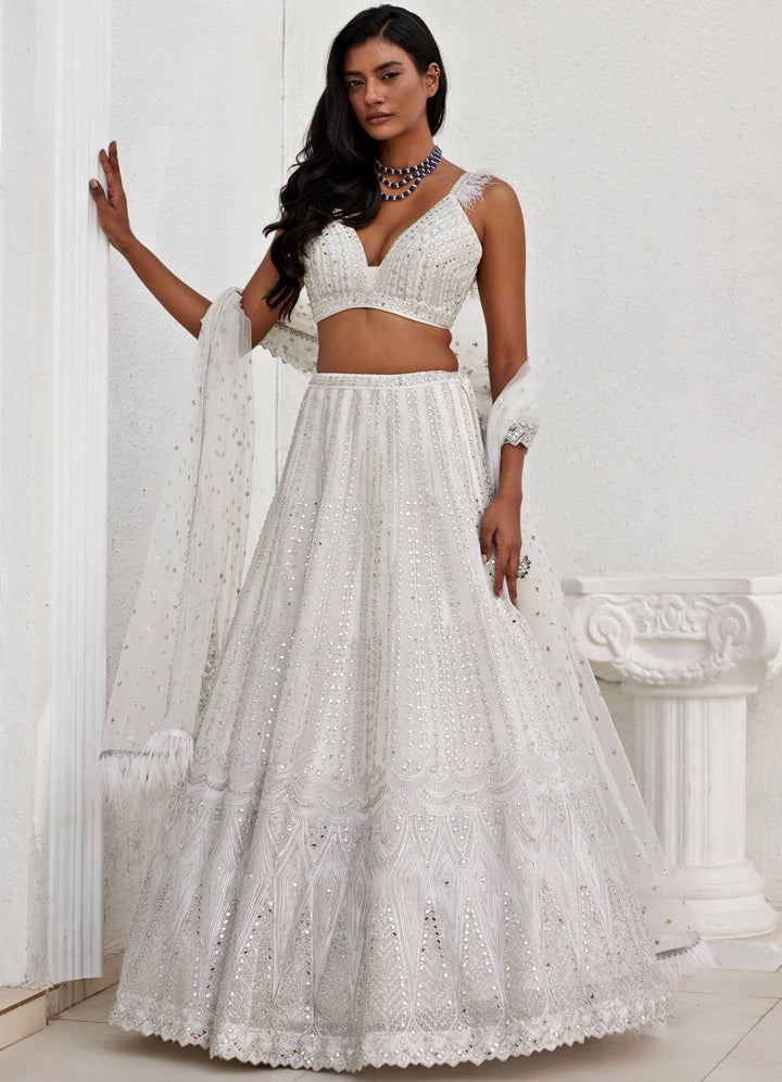 Ivory and Silver Mirror Lehenga Set Chamee and Palak - Fabilicious Fashion