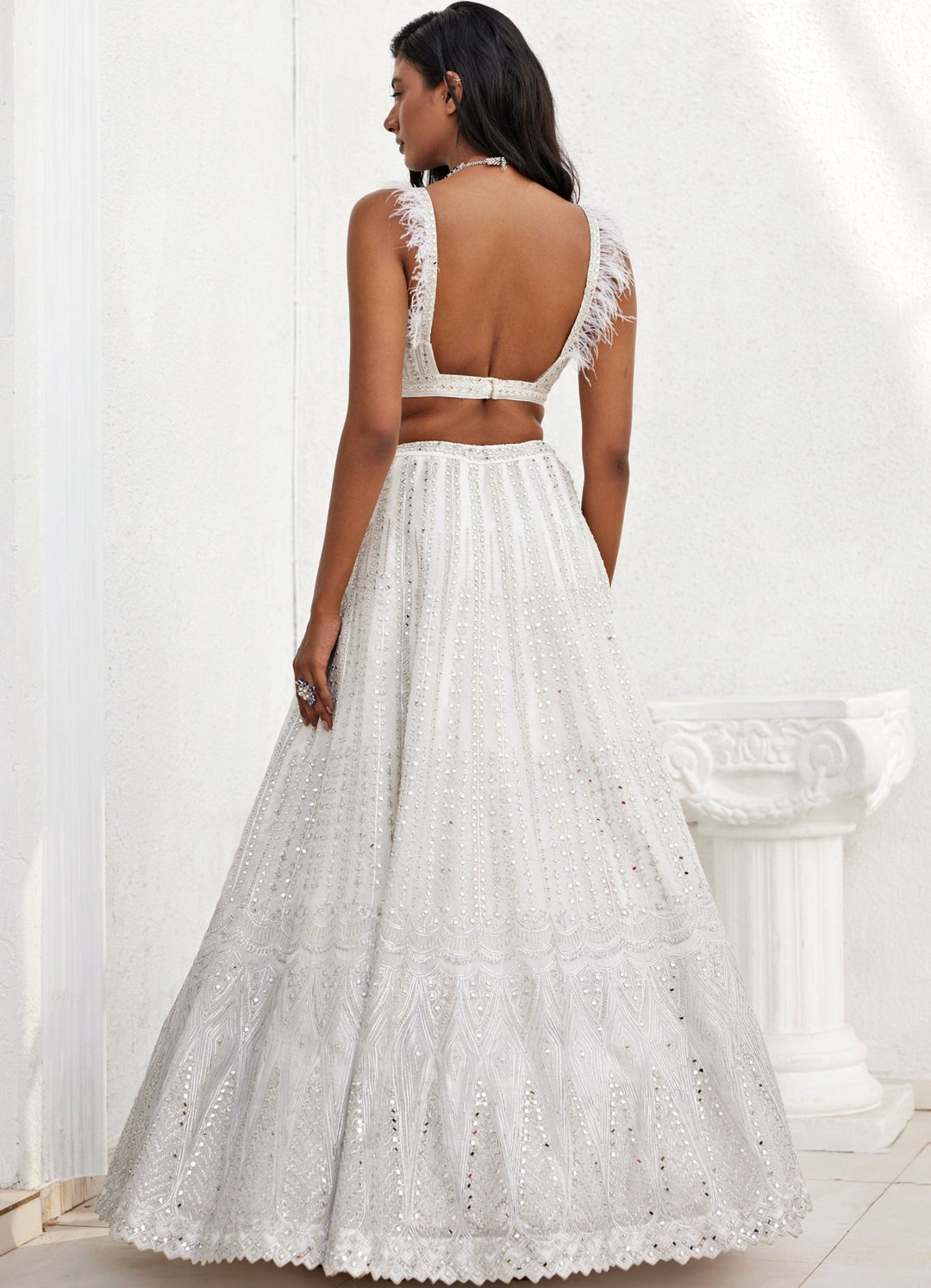 Ivory and Silver Mirror Lehenga Set Chamee and Palak - Fabilicious Fashion
