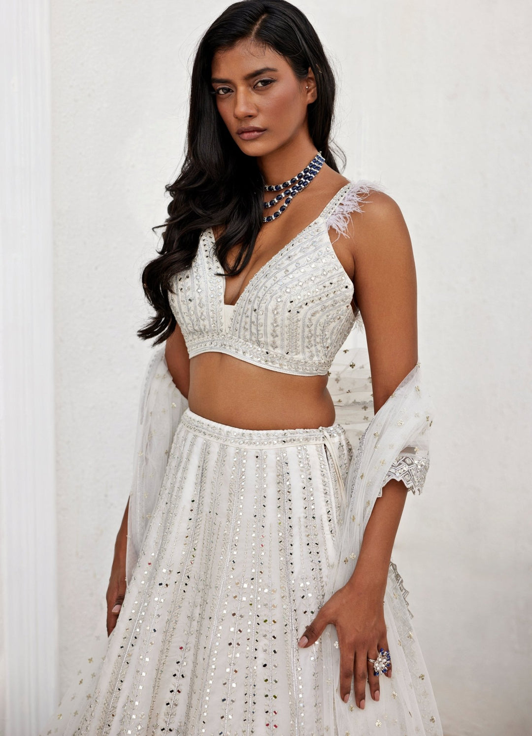 Ivory and Silver Mirror Lehenga Set Chamee and Palak - Fabilicious Fashion