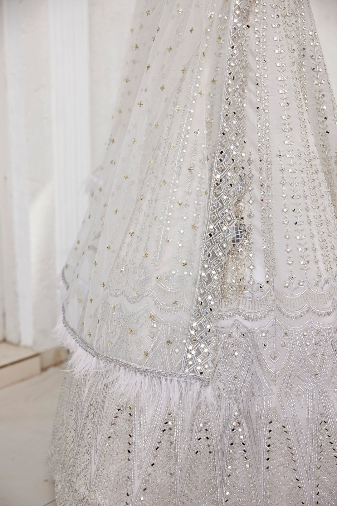 Ivory and Silver Mirror Lehenga Set Chamee and Palak - Fabilicious Fashion