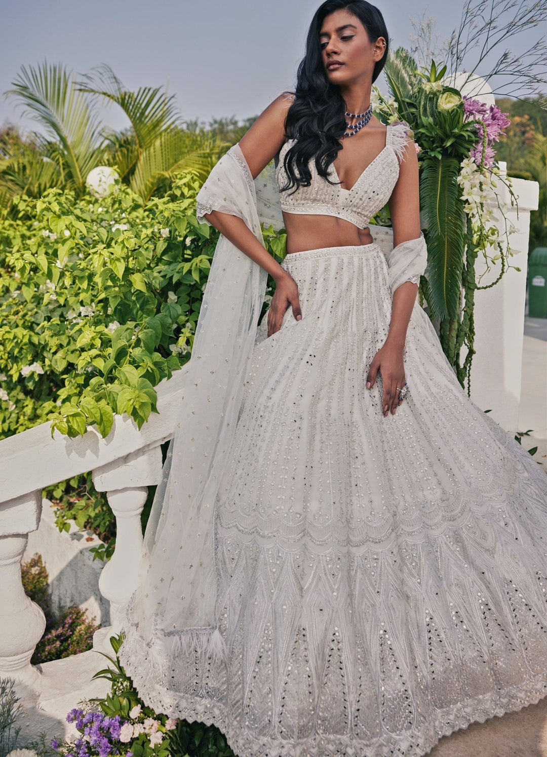 Ivory and Silver Mirror Lehenga Set Chamee and Palak - Fabilicious Fashion