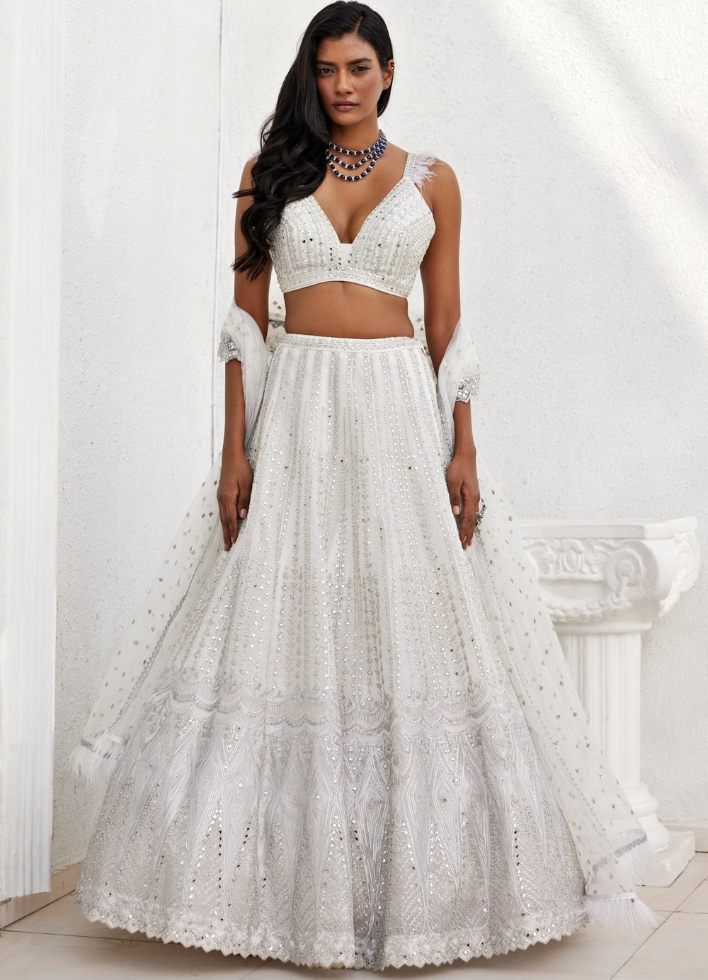 Ivory and Silver Mirror Lehenga Set Chamee and Palak - Fabilicious Fashion