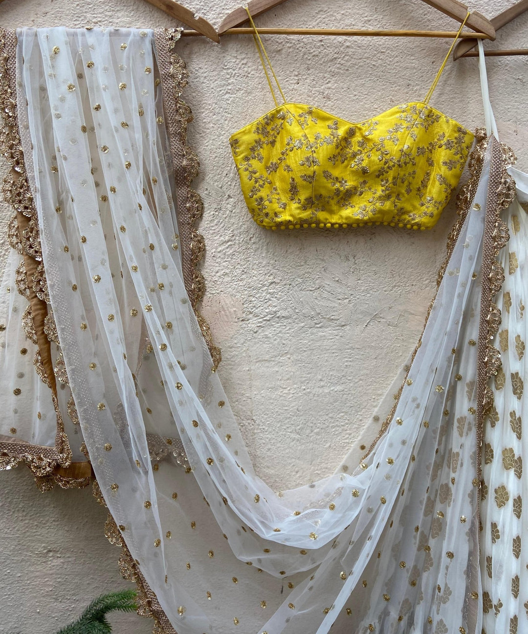 Ivory And Yellow Ruffle Lehenga Set Priti Sahni - Fabilicious Fashion
