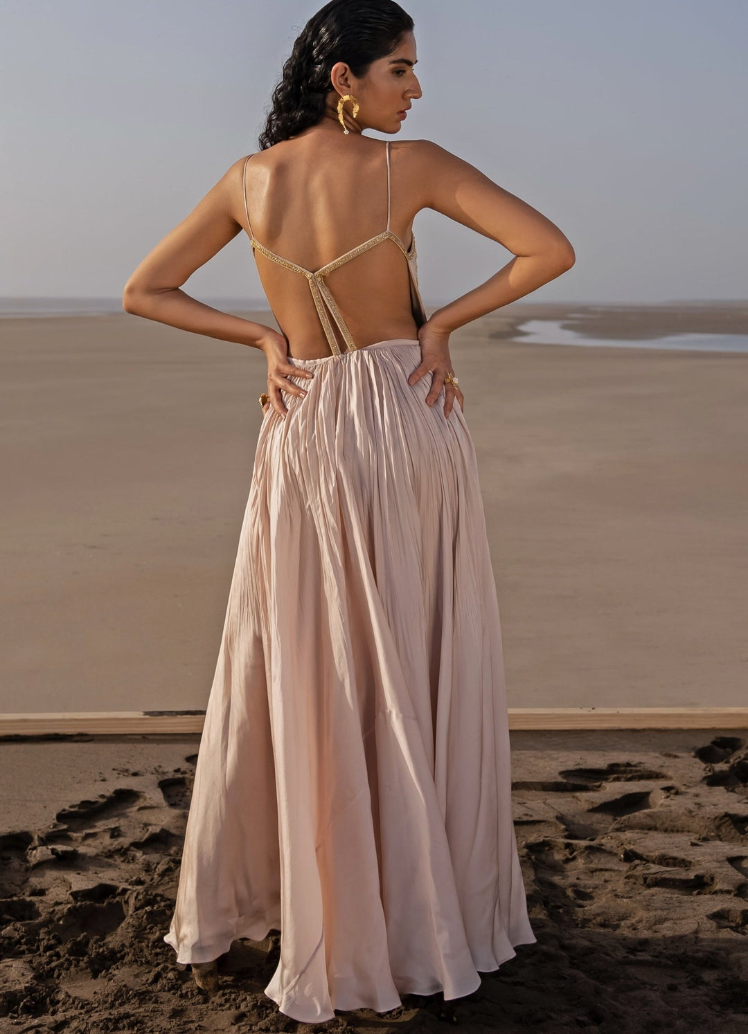 Ivory Backless Embroidered Anarkali With Border Dupatta Ease - Fabilicious Fashion