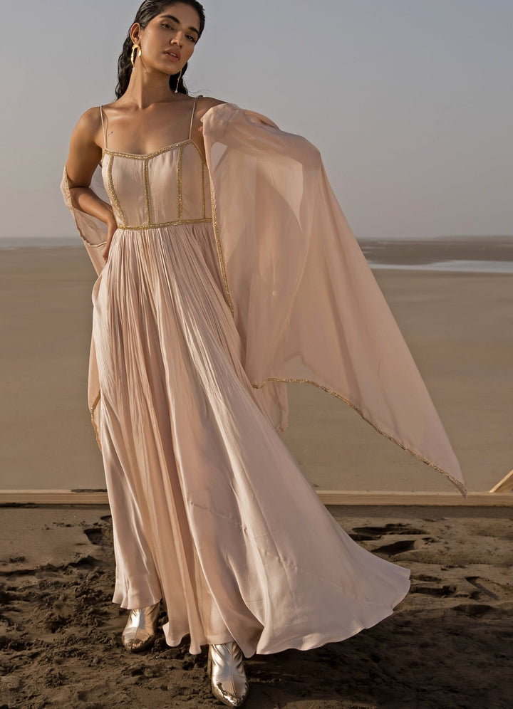 Ivory Backless Embroidered Anarkali With Border Dupatta Ease - Fabilicious Fashion