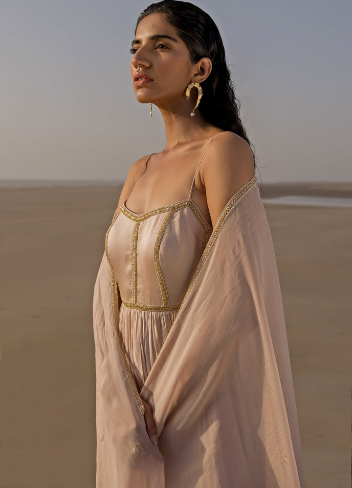 Ivory Backless Embroidered Anarkali With Border Dupatta Ease - Fabilicious Fashion