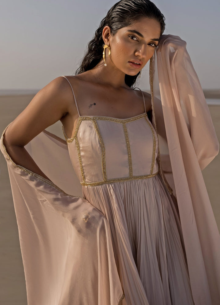 Ivory Backless Embroidered Anarkali With Border Dupatta Ease - Fabilicious Fashion